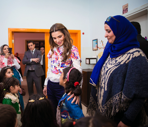 Her Majesty Queen Rania visits the Princess Taghreed School for Girls in Amman, on Wednesday (Photo courtesy of Royal Court)